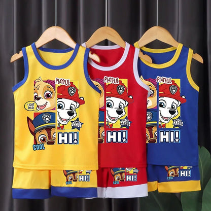 PAW Patrol Cartoon Printed Children Quick Drying Mesh Sport Clothes Sets Boys Basketball Clothes Suit Girls Breathable Vest Set.