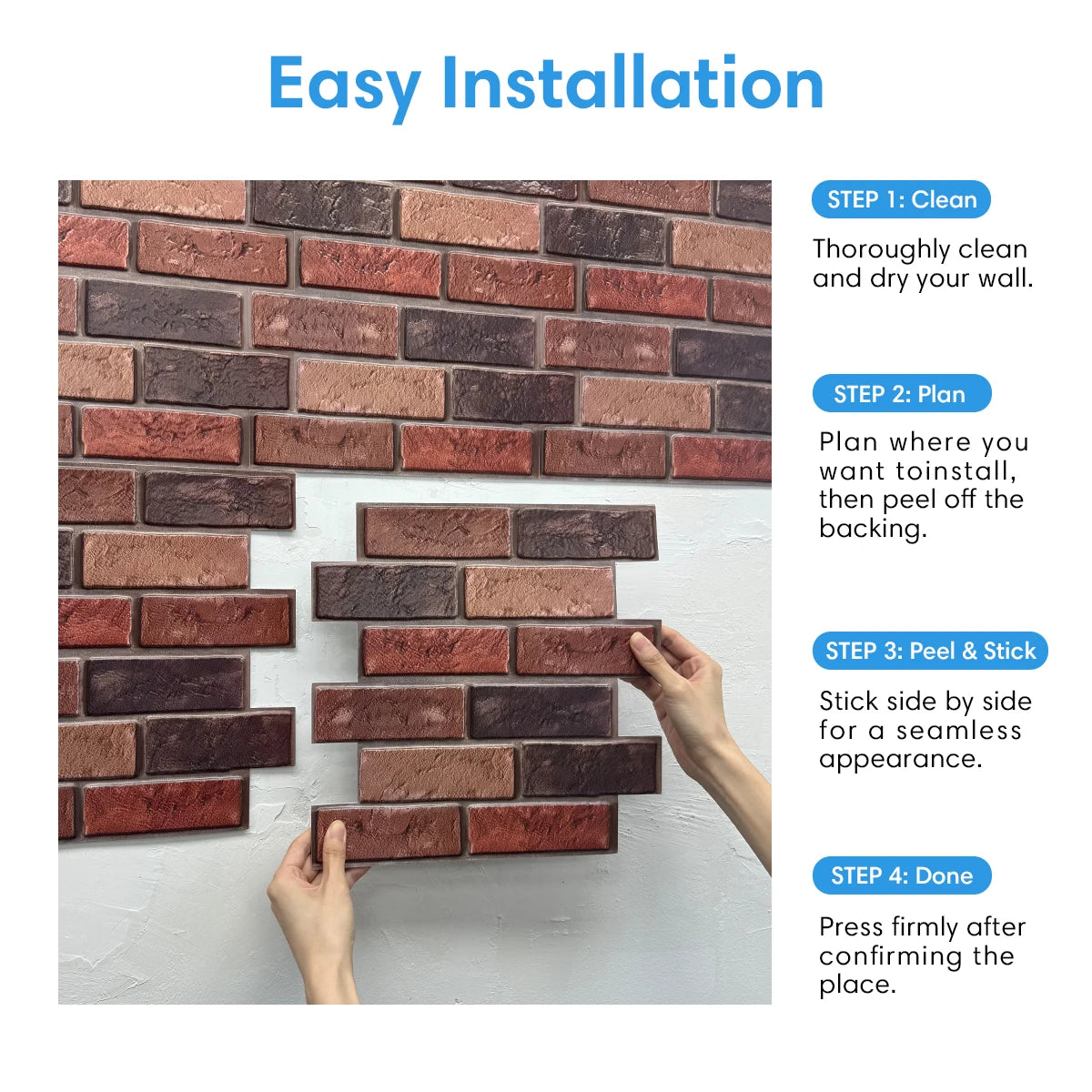 10/20pcs 3D Faux Brick Peel and Stick Wall Panels, Waterproof PVC Wall Stickers, Easy to Install, Home Wall Decor