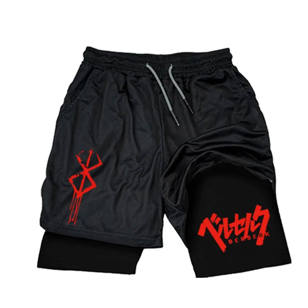 Men's Sports Streetwear Summer Breathable Casual T-shirt Set Outdoor Fitness 2-in-1 Compression Shorts Workout Track Clothes.