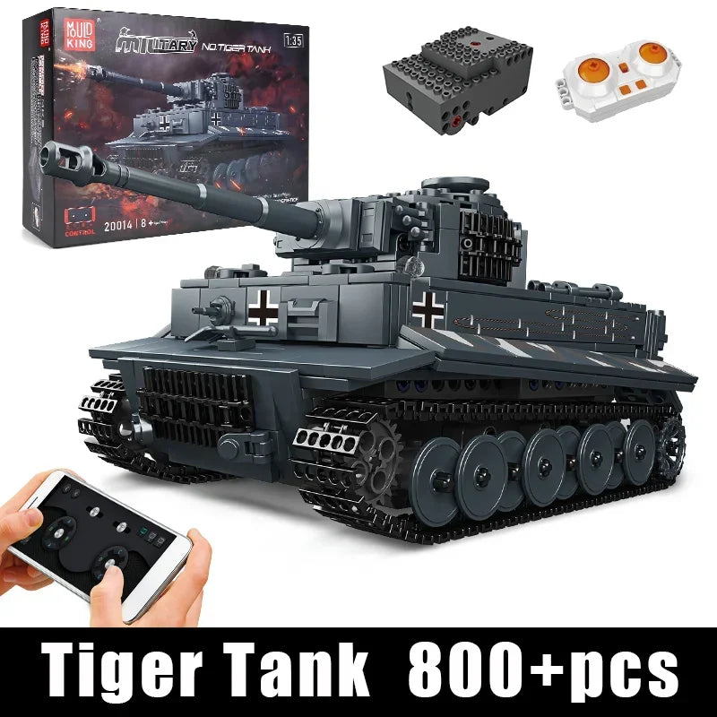 Mould King 20014 Military Toys The APP&RC Motorized Tiger Tank Model Assembly Technical Car Building Block Kids Christmas Gifts.