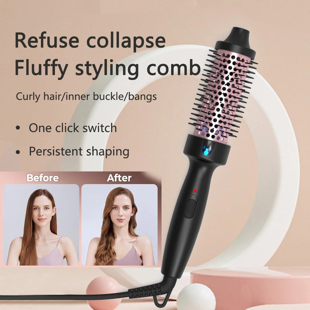 1.5 Inch Thermal Brush Ionic Heated Round Brush Curling Iron Negative Ion Volumizing Hot Brush Ceramic Electric Hair Brushes.