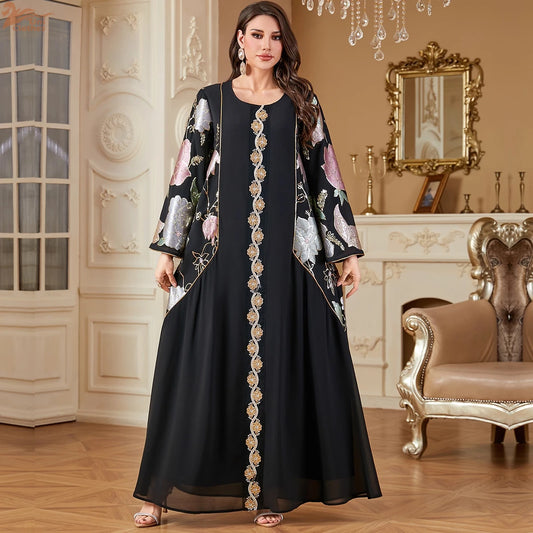 Uni Muslim Embroidery Petal Sleeve Dresses Women's Jalabiya Ramadan Moroccan Dubai Fashion Kebaya Casual Loose Abayas 2025.