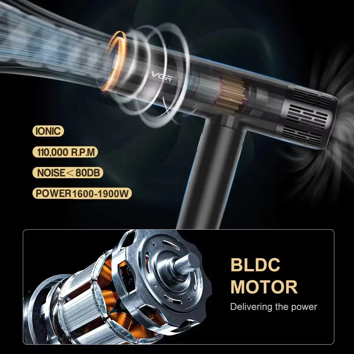 VGR Hair Dryer Professional Air Blower Brushless Motor Hair Dryer Machine 110000 RPM Negative Ion Hair Styling Blow Dryer V-427