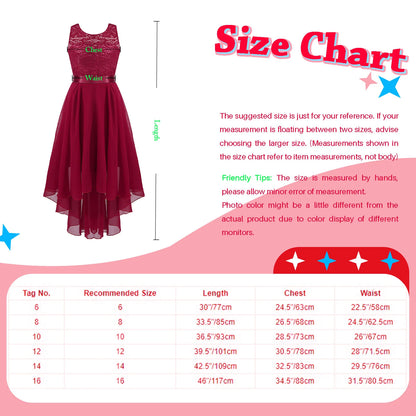 Blumenmädchen-Chiffonkleid mit floraler Spitze, Sommer, ärmellos, hoher, niedriger Saum, formelles Hochzeitskleid für Brautjungfer, Junior, Prinzessin.