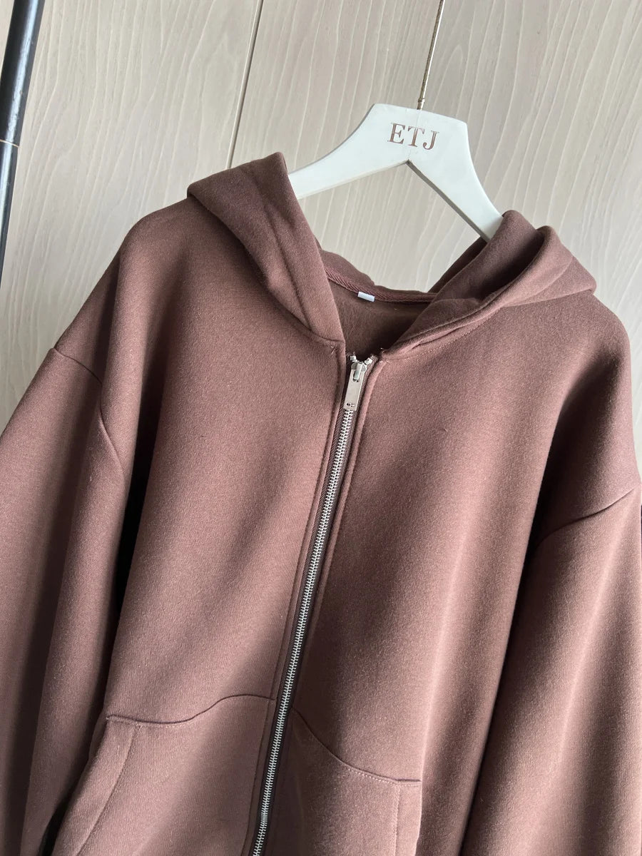 ETJ 2025 Fall/Winter new  women's casual sports oversized zipper hoodie wide leg mop sweatpants set 4174842.