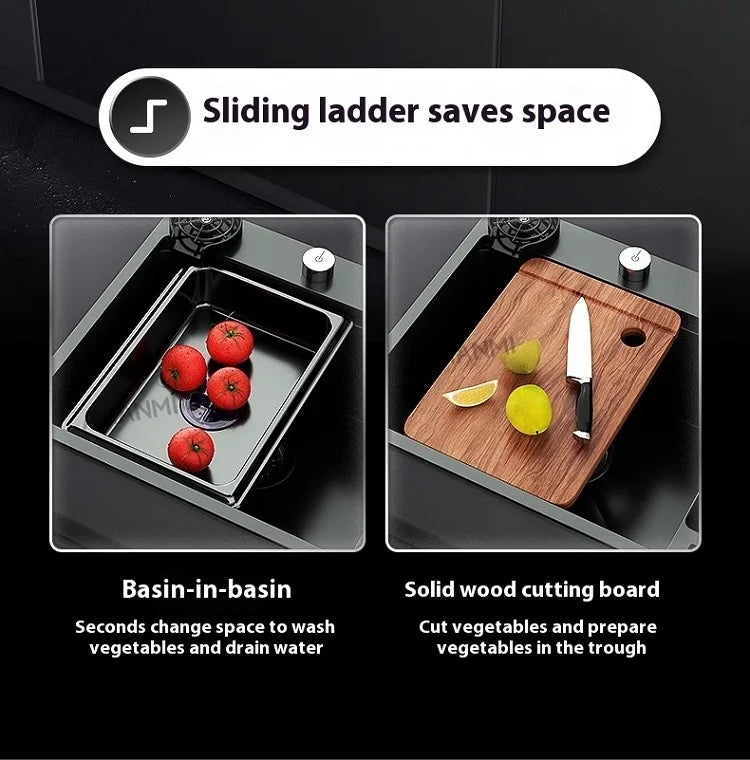 Water Catalyst Stainless Steel Kitchen Sink Multifunctional Smart Double slot Cleaning Ingredients Dishes Kitchen Sink