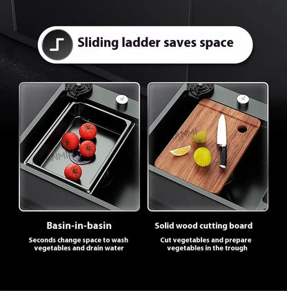 Water Catalyst Stainless Steel Kitchen Sink Multifunctional Smart Double slot Cleaning Ingredients Dishes Kitchen Sink