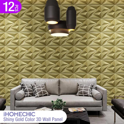 12pcs 30x30cm 3D Wall Panel Shining Gold 3D Wall Sticker Champagne gold color Wedding party background wall art Wood grain paper