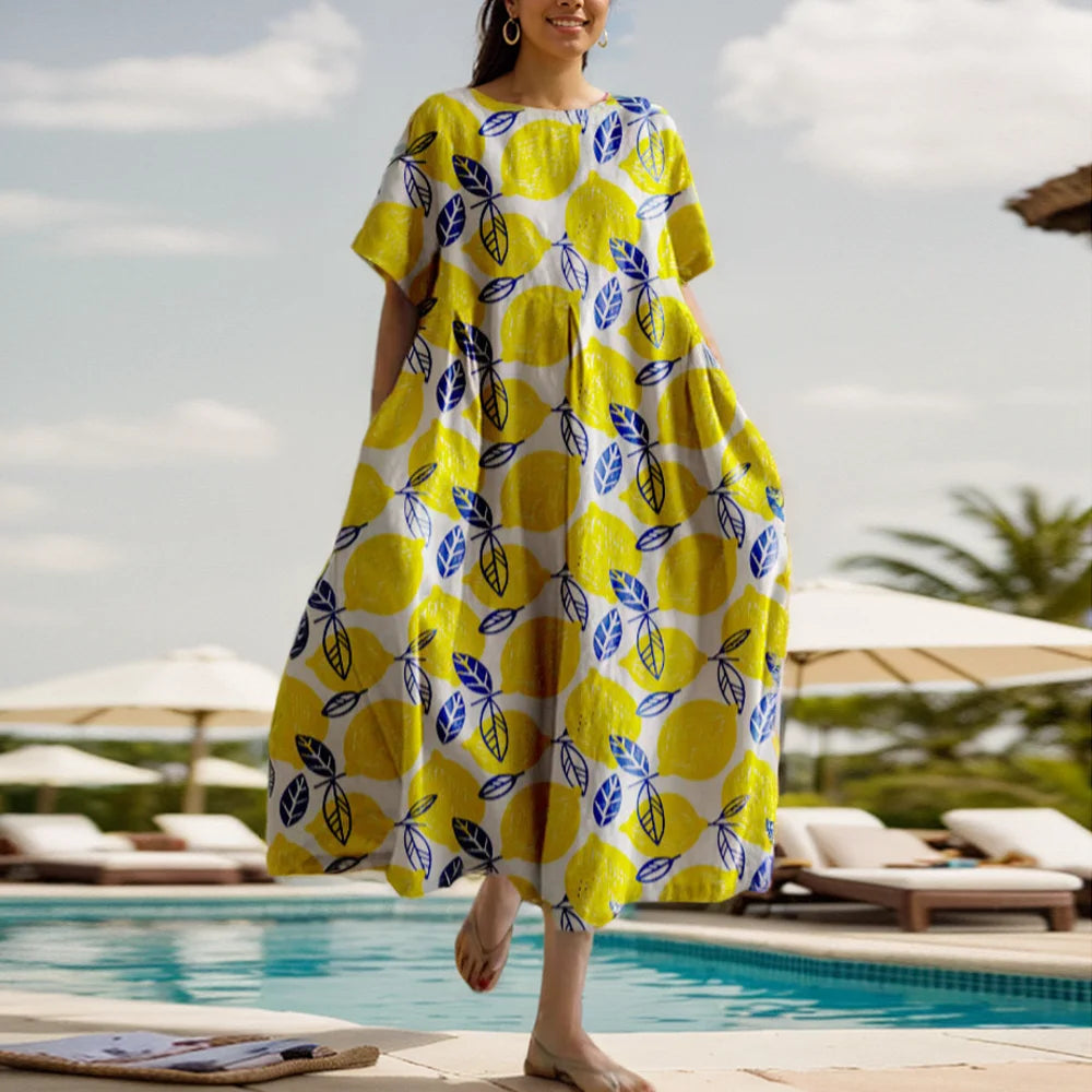 Kleid für Frauen Sommer neue Kurzarm Blumen druck O-Ausschnitt großen Saum lose Mode elegant lässig pendeln weibliche A-Linie Kleid.