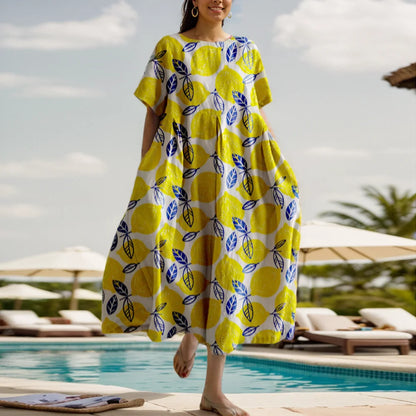 Kleid für Frauen Sommer neue Kurzarm Blumen druck O-Ausschnitt großen Saum lose Mode elegant lässig pendeln weibliche A-Linie Kleid.