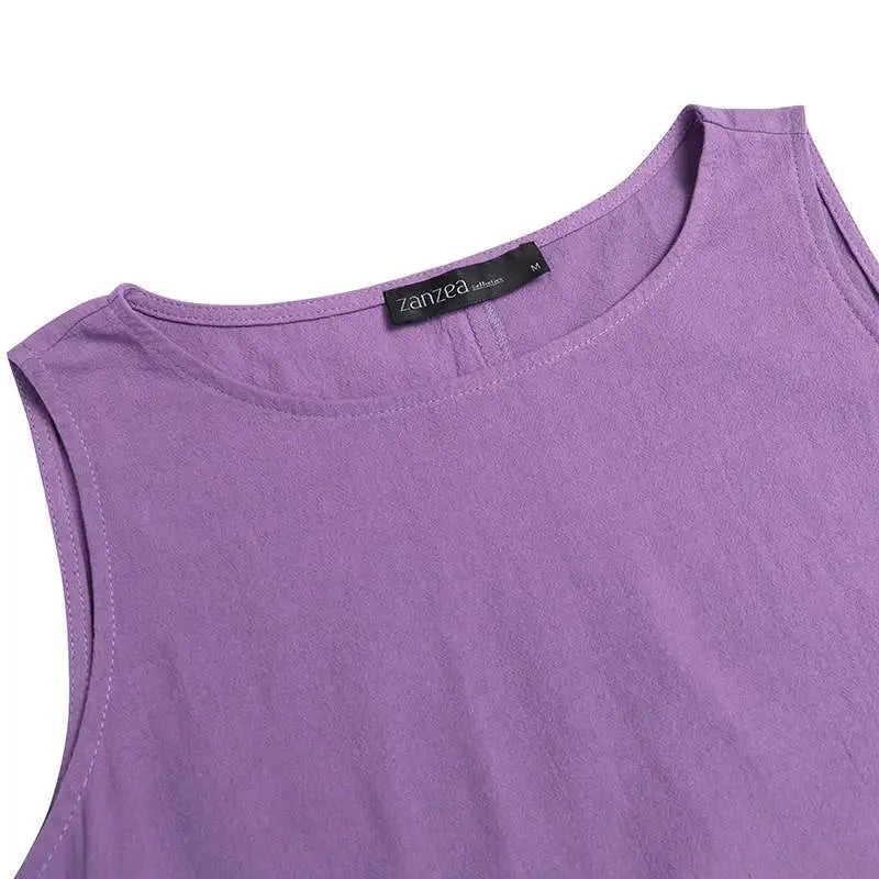 ZANZEA Sommer Mode Urlaub Kleid Robe Femme Frauen Elegante Ärmellose Maxi Vestidos 2024 Casual Lose Sommerkleid Oversize Kaftan.