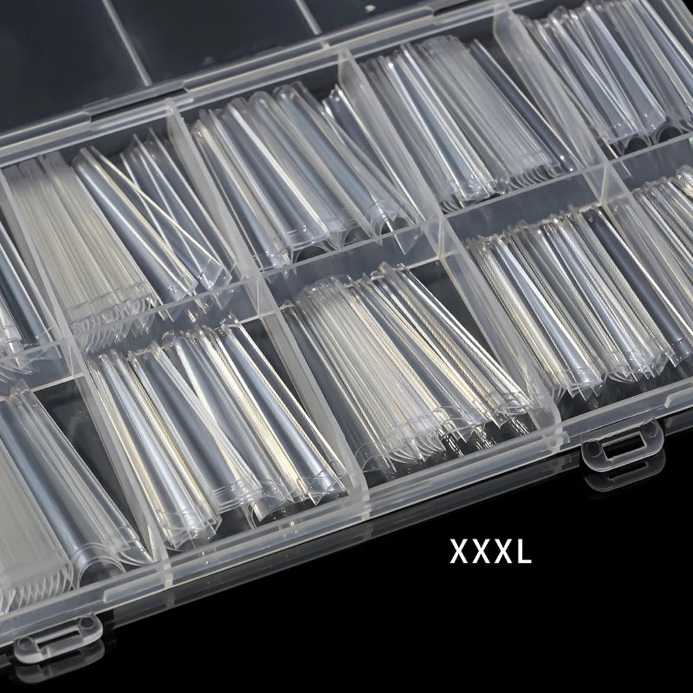 240PC Professional 3XL Extra Long Clear Square Nail Tips 12 Sizes Half Cover Acrylic Nails NO C CURVE Long Square Fake Nail Tips.