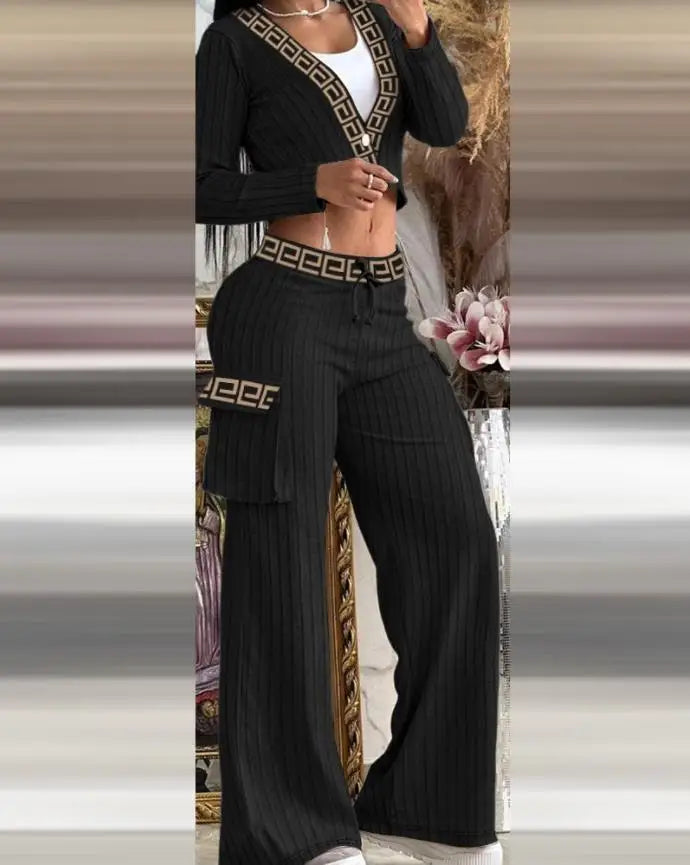 Women's Casual Two Piece Sets Spring Autumn Fashion Cardigan Long Sleeve Short Top Big Pocket Cargo Pants Sets 2024 Outifits