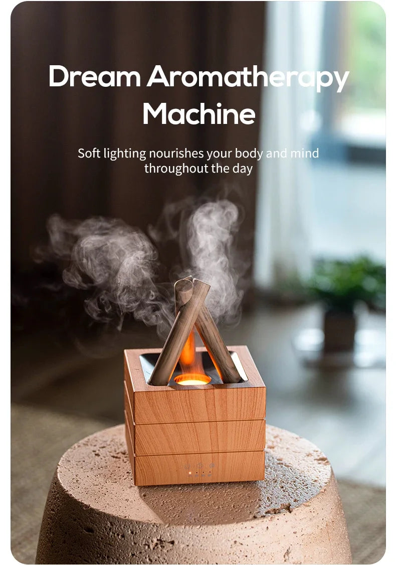 280ml Flame Aroma Diffuser USB Air Humidifier Colorful Atmosphere Light and Remote Control Bonfire Essential Oil Aroma Diffuser.