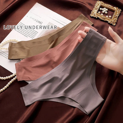 4PCS/Set Seamless Panties Women Sexy Underwear Ice Silk Underpants Low Waist G-string Female Soft Solid Ultra-thin Briefs.