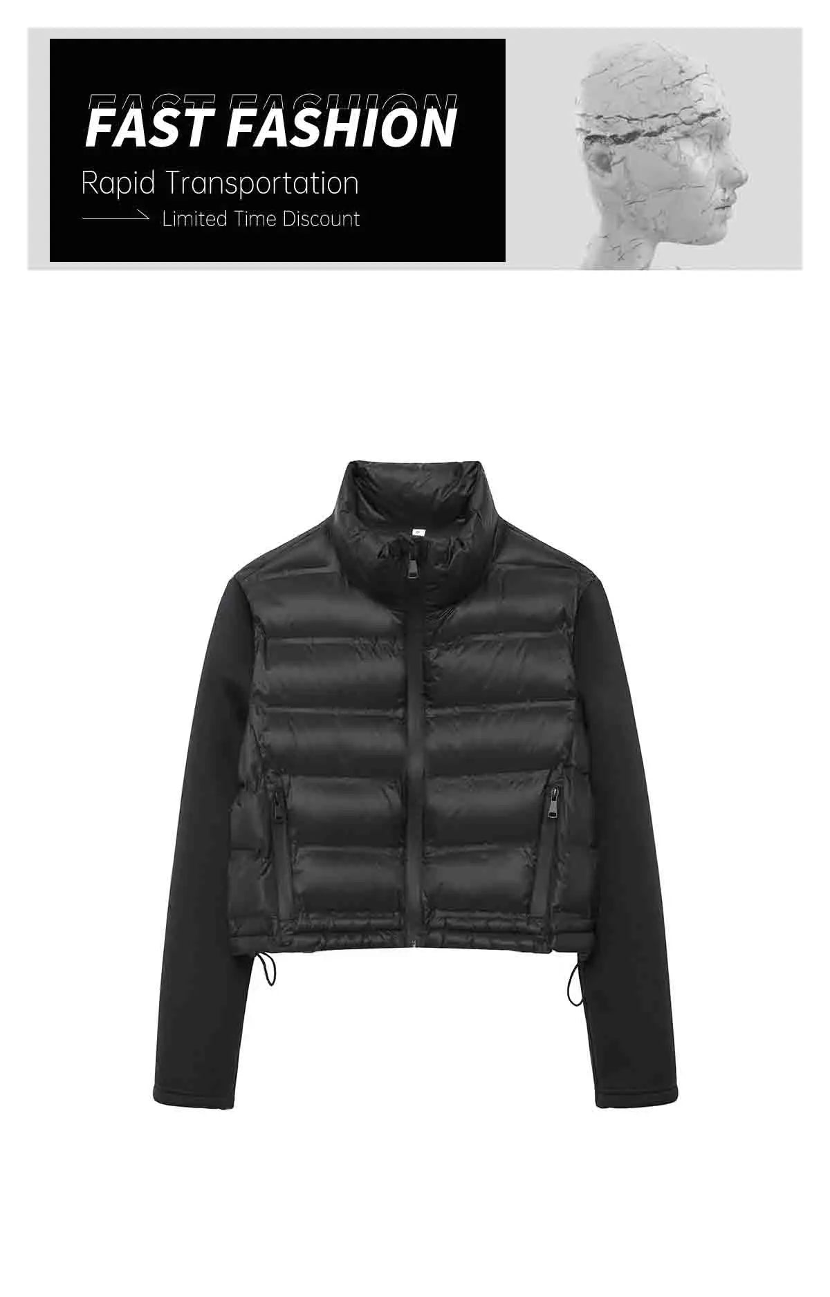 UNIZERA 2024 Herbst Neues Produkt Lässige Damenmode Schwarz Stehkragen Spleißen Kurze Jacke Baumwolljacke.