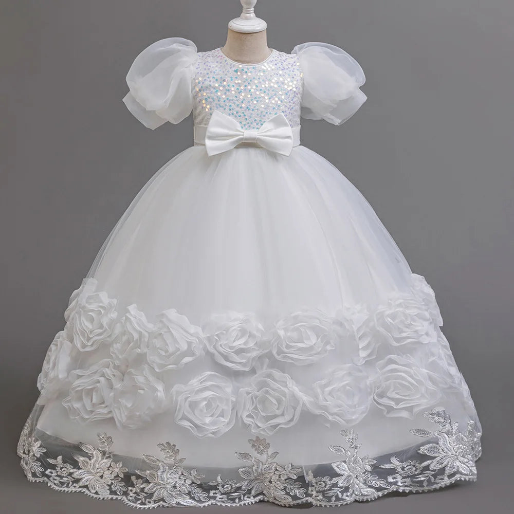 4-12 Jahre altes Blumenjungen-Hochzeitskleid, Abendkleid, Pailletten, langes Halloween-Mädchenkleid, Weihnachtsaufführung, Gastgeber-Redenen.
