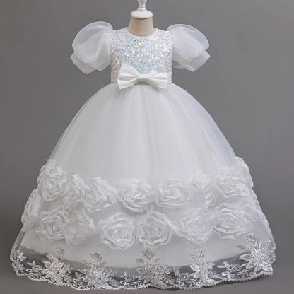 4-12 Jahre altes Blumenjungen-Hochzeitskleid, Abendkleid, Pailletten, langes Halloween-Mädchenkleid, Weihnachtsaufführung, Gastgeber-Redenen.