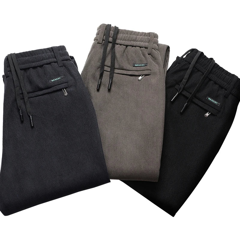 Men's Casual Pants Elastic Waist Sweatpants Autumn Winter Clothes Drawstring Trousers Male Corduroy Warm Large Size Pants.