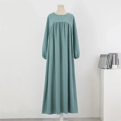 Muslim Loose plus Size Long Sleeve over Knee Pure Color Hooded Gown Spring Autumn Cross Border Fashionable Maxi Dress.