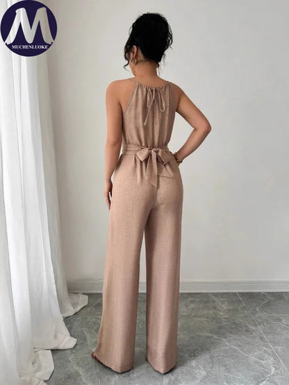 Woman Jumpsuits Elegant Summer Fold Off Shoulder Beads Jumpsuits Fashionable Slim Fit Belt Button High Waist Wide Legs Jumpsuits.