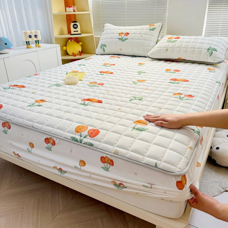 Thick Mattress Cover Cartoon Style Bedspread Quilted Bed Cover for Home Adults Kids Bed Linen fundas de colchón (No Pillowcase).