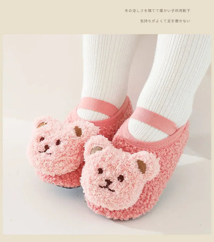 Warm Newborn First Walker for Boy Girl Cartoon Animal Bear Indoor Non-slip Floor Shoes Winter Fury Plush Floor Shoes