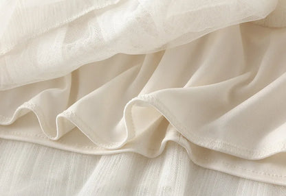 Beiyingni Woman Mesh Long Midi Cake Skirt Solid Color Elegant French Tiered Fairy Tulle Skirts Khaki Casual High Waist Faldas.