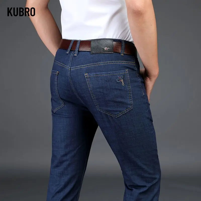 Classic Straight Men's Jeans Fitted Comfortable Elastic Business Casual Denim Pants Korean Fashion  Autumn Casual Trousers.