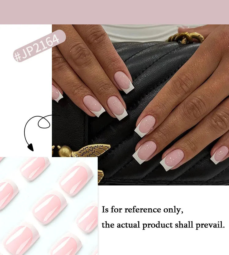 Simple White French Wearable Long Square Fake Nails Full Cover Detachable Finished False Nails Press on Nail with Glue Wholesale.