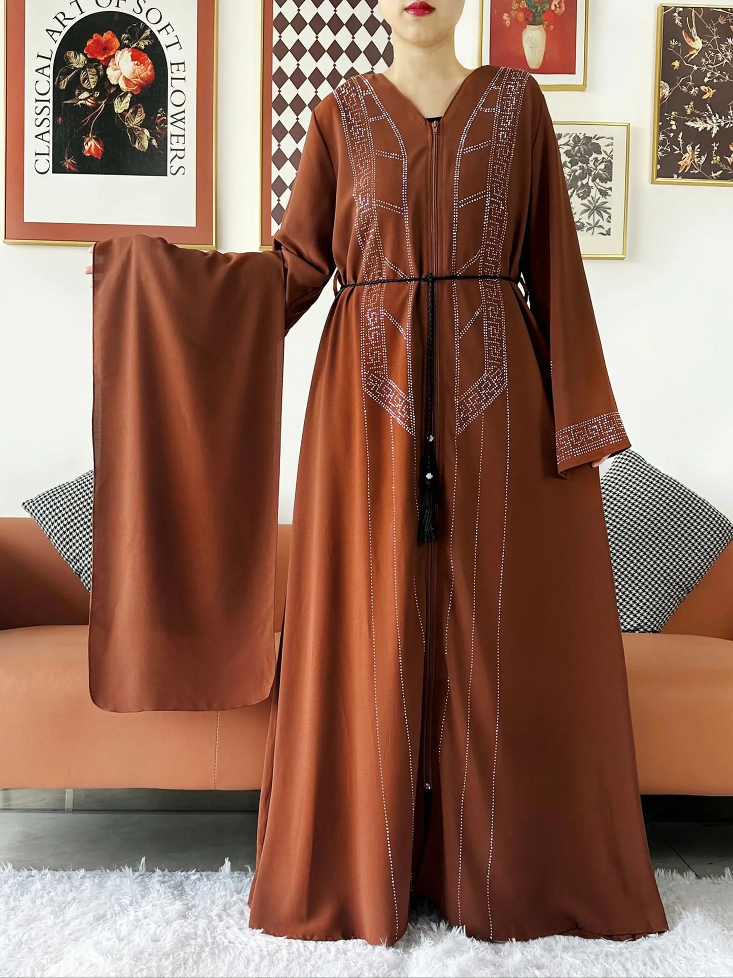 Laxury Design New Women Elegant Dress Chiffon Open Abaya Muslim Women Dress Islamic Clothing Cardigan Abaya Women Muslim Dress
