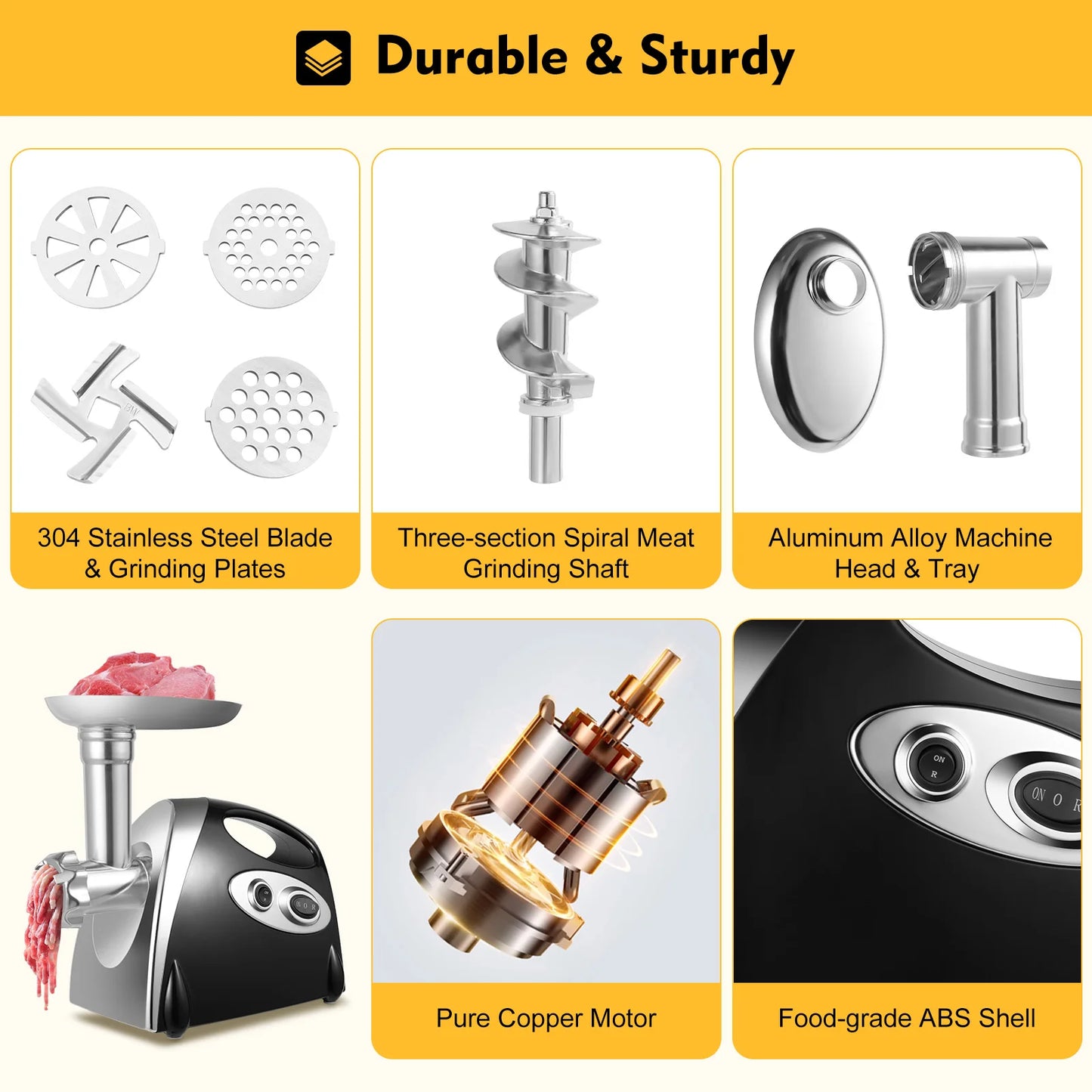 800W Stainless Steel Electric Meat Grinder with Sausage Filler Professional Kitchen Equipment.