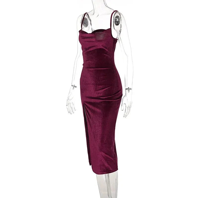 Frauen 2024 Herbst Winter Elegante Party Club Abend Samt Streetwear Bodycon Midi Kleid Großhandel Artikel Für Business