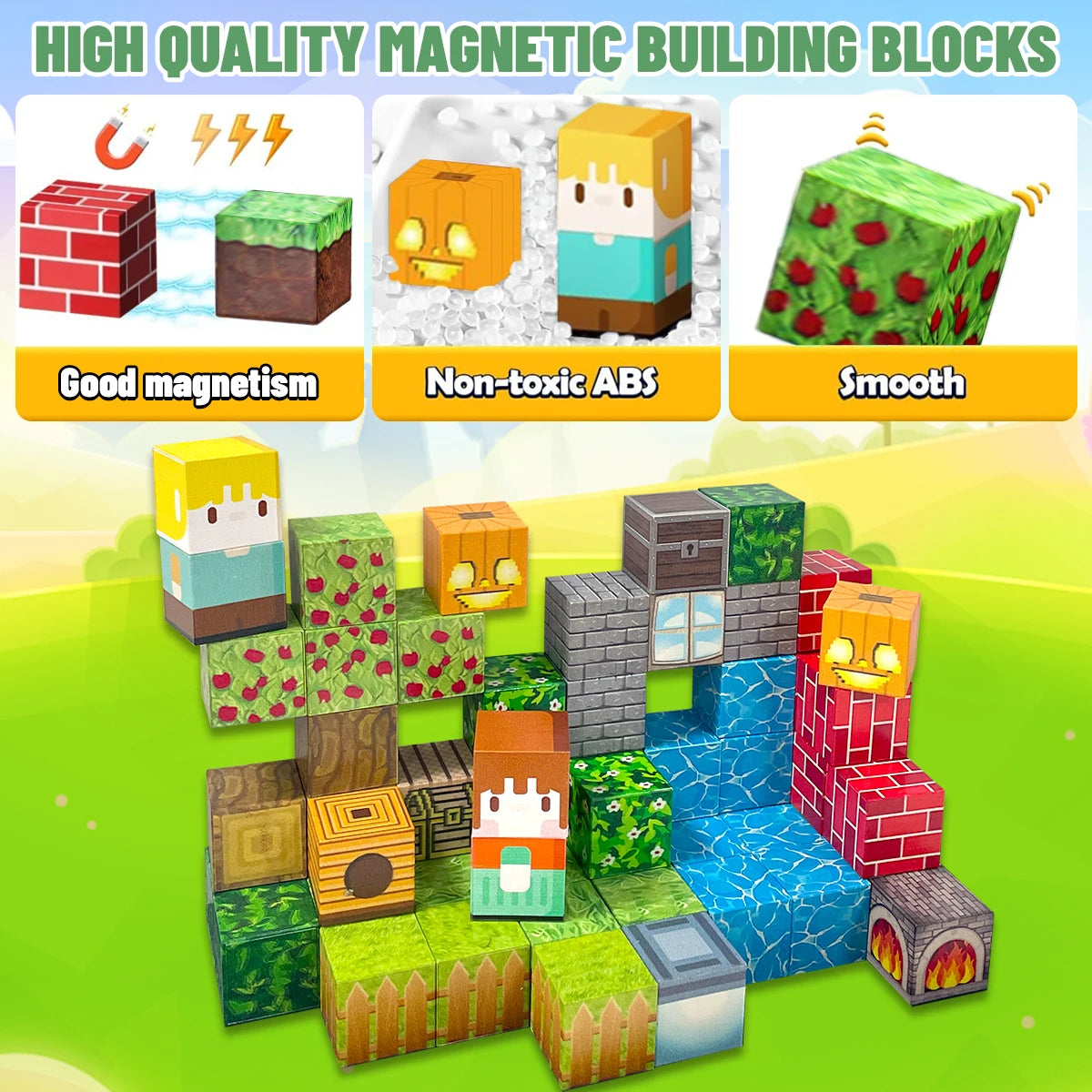 Magnetic Blocks Travel Magnet Cube Magnetic Building Blocks Toys with Portable Iron Box STEM Educational Magnet Toys for Kids.