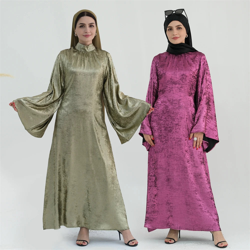 Ramadan Satin Shimmer Abaya Damen Dubai Luxury Islam Muslim Kaftan Dresses Kebaya Abayas For Women Robe Musulmane Femme Vestidos.