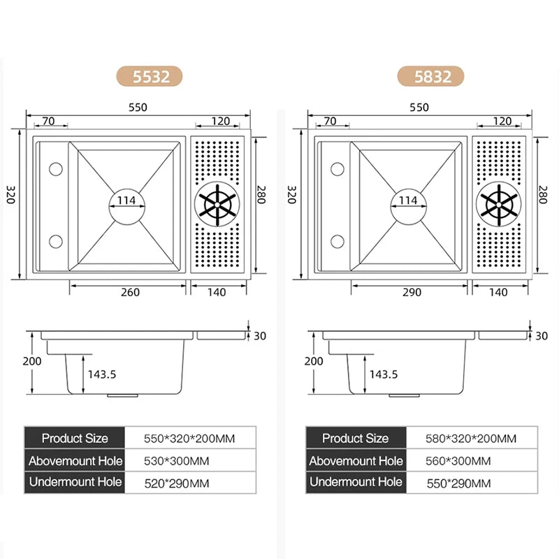 ASRAS Nano Black Small Size Kitchen Sink Cup Washer Hidden Bar Counter Cover Concealed Single Bowl Sinks With Lifting Faucet