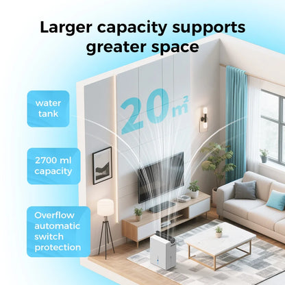 Dehumidifier for Bedroom 2000 ml, Double Hold Design, Drying Mode, Sleep Mode 30 dB, Automatic Defrost Function 24h Timer.