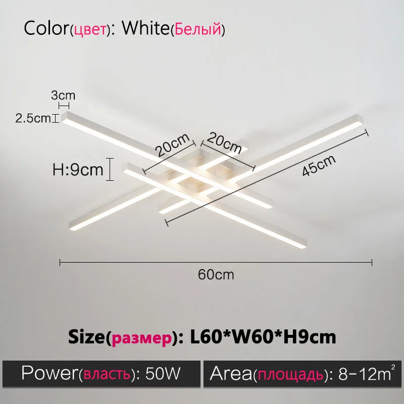 Schwarz Kronleuchter quadratische Schlafzimmer Lampen Wohnzimmer Lampe LED Deckenleuchte Nordic minimalistische kreative LED Deckenleuchte Streifen Lichter