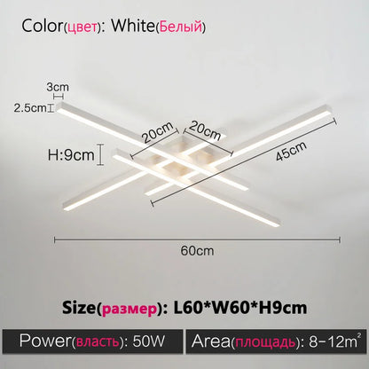 Schwarz Kronleuchter quadratische Schlafzimmer Lampen Wohnzimmer Lampe LED Deckenleuchte Nordic minimalistische kreative LED Deckenleuchte Streifen Lichter