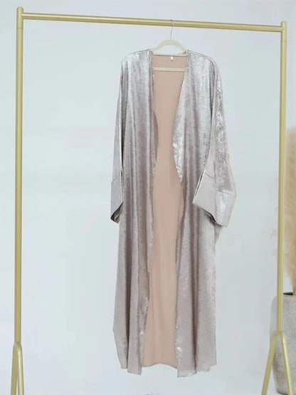 Ramadan Eid Shiny Satin Open Kimono Abaya Damen Dubai Luxury Muslim Kebaya Abayas For Women Kaftan Dress Islamic Clothing Femme