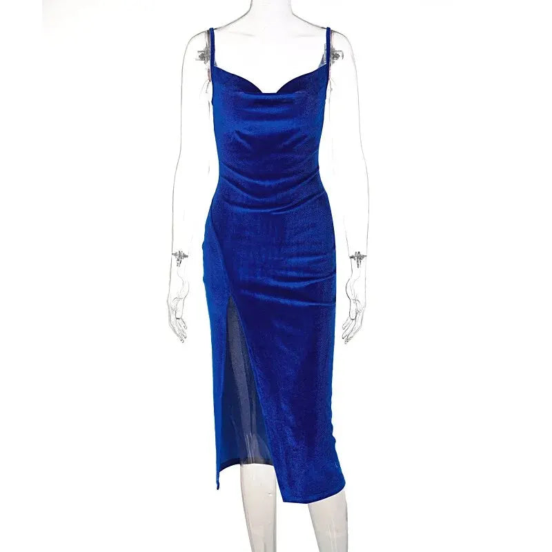 Frauen 2024 Herbst Winter Elegante Party Club Abend Samt Streetwear Bodycon Midi Kleid Großhandel Artikel Für Business