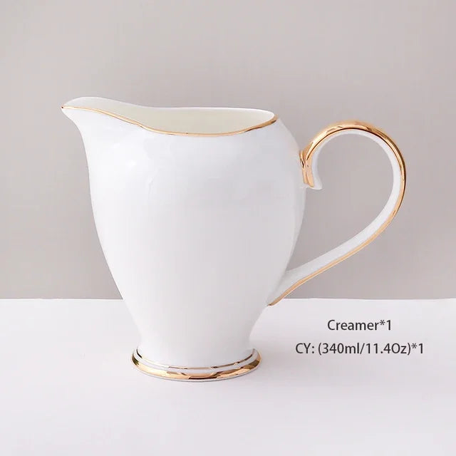 China Coffee Set White Gold Porcelain Tea Advanced Pot Cup Ceramic Mug Sugar Bowl Creamer Teapot Milk Jug Teaset