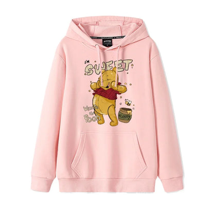 Cartoon Winnie the Pooh Mode einfacher Pullover Damen lockere und bequeme Kapuze vielseitige Paar Freundin Pullover Jacke.