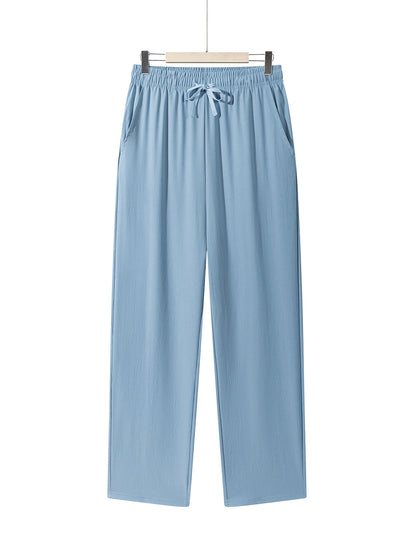 Summer Men's Straight Trousers Casual Solid Color Breathable Drawstring Long Pants Sweatpants Streetwear Men Baggy Pants.