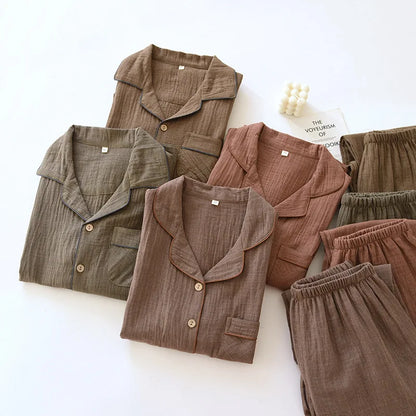 2025 New Spring Couple's Pajama Set 100% Cotton Long Sleeve Long Pants Two Piece Set for Men and Women's Home Furnishings.