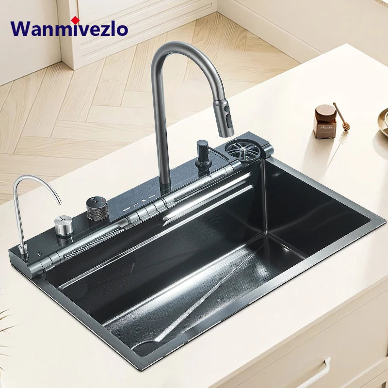 304 Stainless Steel  Multifunctional Kitchen Sink Faucet Set Rainfall Spout Pull Out Sprayer Pure Tap Cold Hot Water Mixer