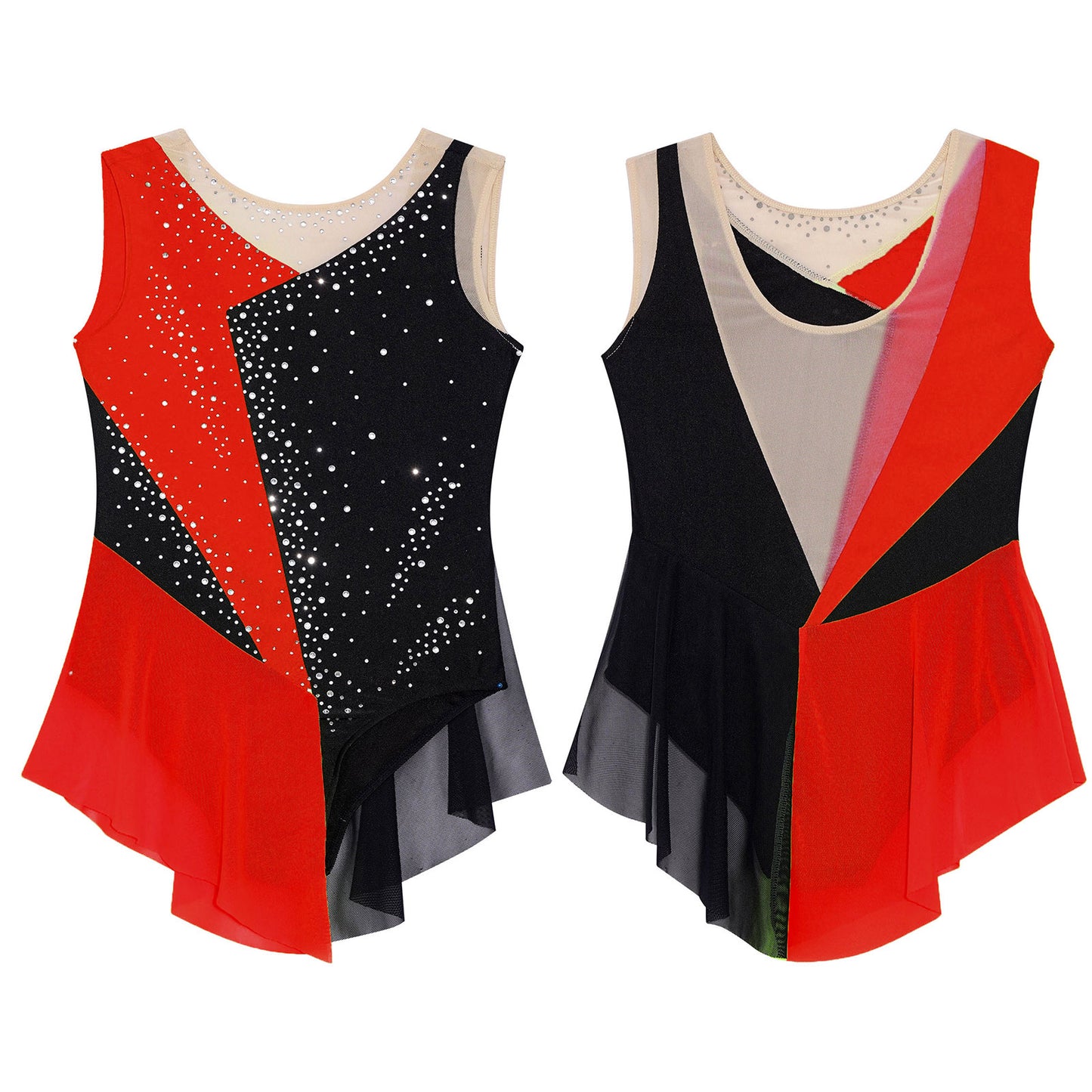 6-16Y Mädchen Ärmelloses Eiskunstlauf Trikot Kleid Ballett Rhythmische Gymnastik Lyrical Dance Body Bühne Leistung Dancewear
