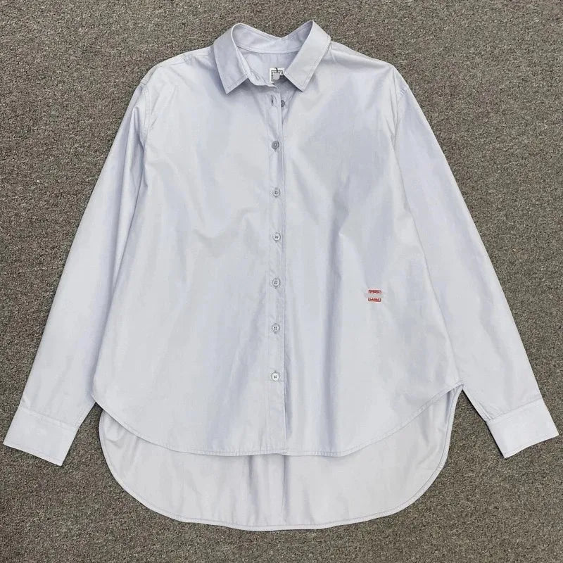 LUXURY Women's Vertical Striped Shirt, Short Front and Back, Short, Vertical Striped Shirt, Loose Long Sleeve, Commuter Style