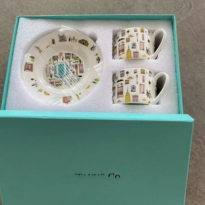 Red, Blue, Gray Tiger Series  Animal Images Bone Porcelain Coffee Cup Plate European Afternoon Tea Cup and Saucer Set Gift Box