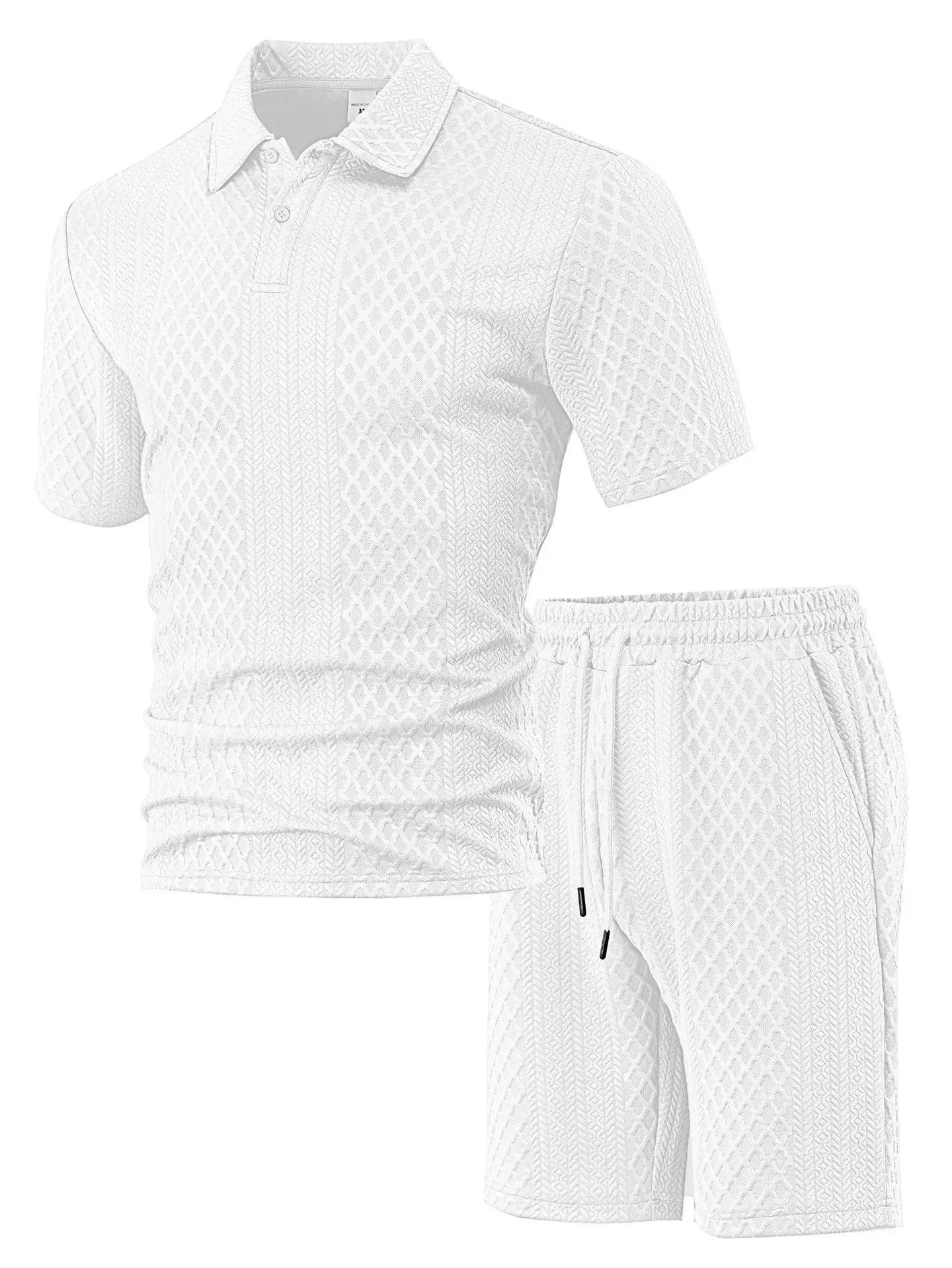 2025 Summer New Men's Casual Sportswear Polo Shirt With A Lapel, Men's Short-sleeved Shirt And Shorts, Jacquard Texture Suit.